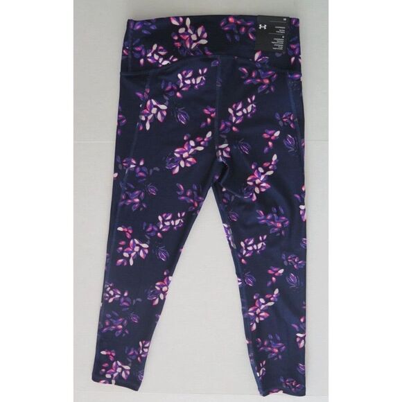 Under Armour 1365338 Women's Sz L Navy/Purple Tint Printed HeatGear 7/8 Leggings - Picture 2 of 6